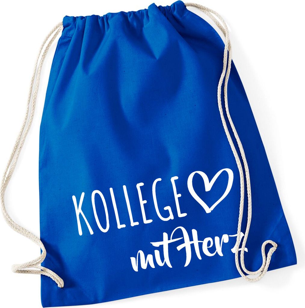 Huuraa Turnbeutel Kollege mit Herz 12 Liter Bright Royal Baumwolle Rucksack Geschenkidee