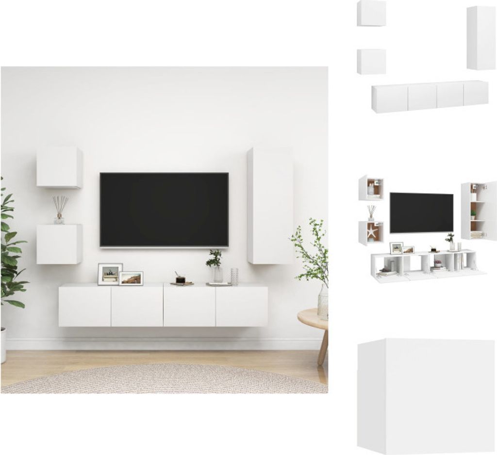 vidaXL 5-tlg. TV-Schrank-Set Weiß Holzwerkstoff - TV-Möbel