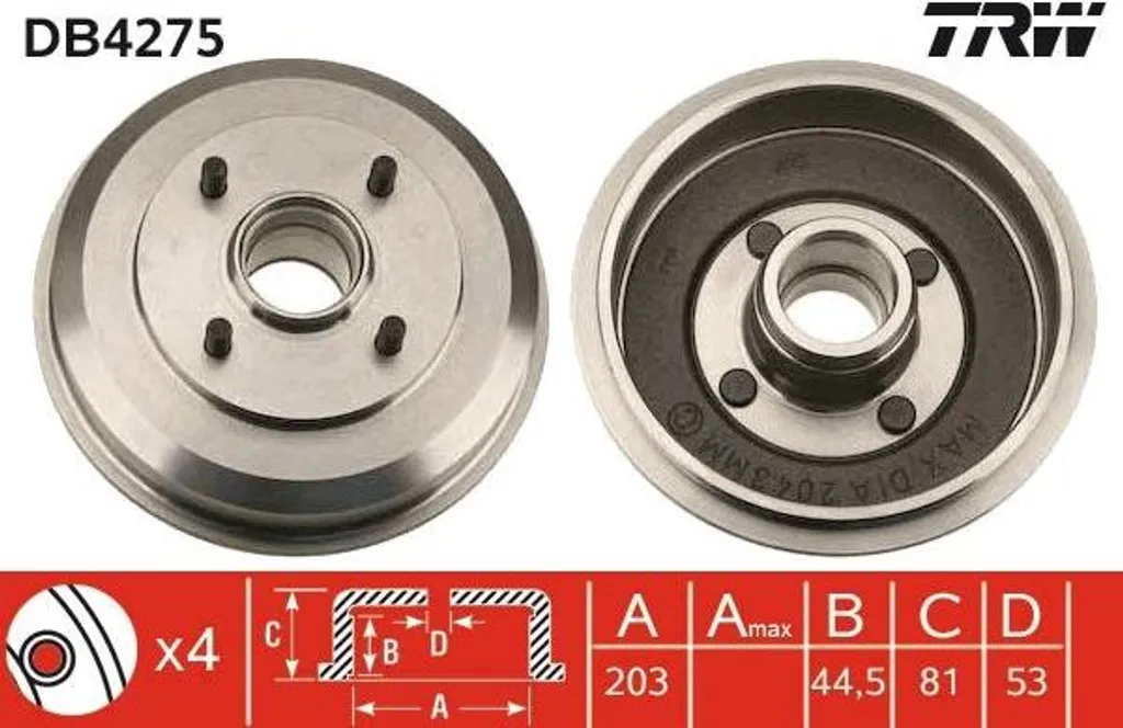 Tambour de Frein TRW DB4275 OE 4145506 pour Ford Focus Arrière