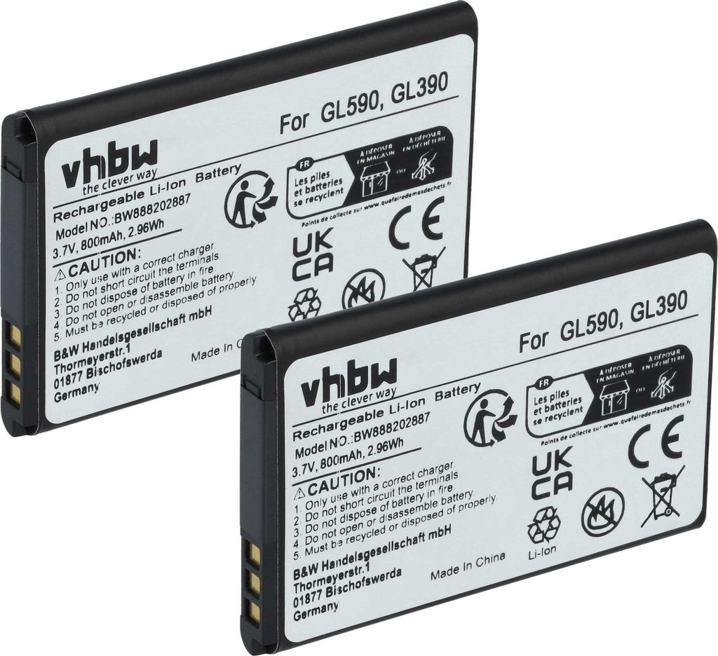 vhbw 2x Akku kompatibel mit Saiet Ready Max, Single, One Max, Ready, Lumina 3g Handy Smartphone Senioren Telefon (800 mAh, 3,7 V, Li-Ion)
