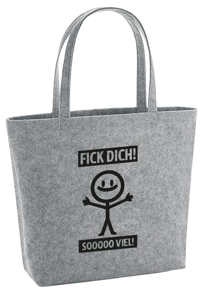 Huuraa Filzshopper F*ck dick so viel Strichmännchen 22 Liter Grey Melange Filztasche Geschenkidee