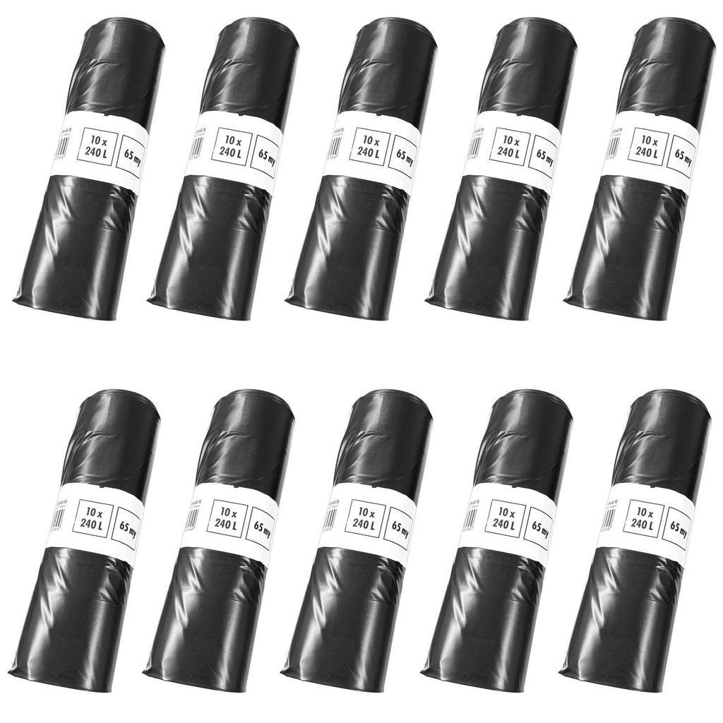 10x 10er Rolle Müllbeutel 240l Schwarz Extra Stark 65my | Produktbild 