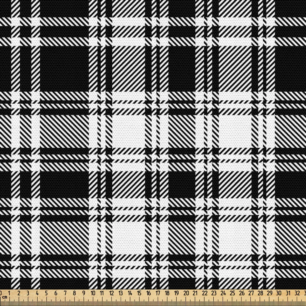 Tissu tartan symétrique noir et blanc 3 mètres haute densité 148cm