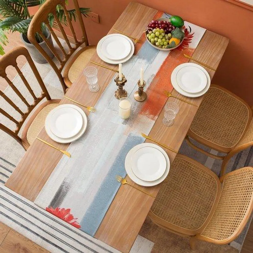 Nappe lin luxe facile d'entretien orange et gris 40x140 cm chic