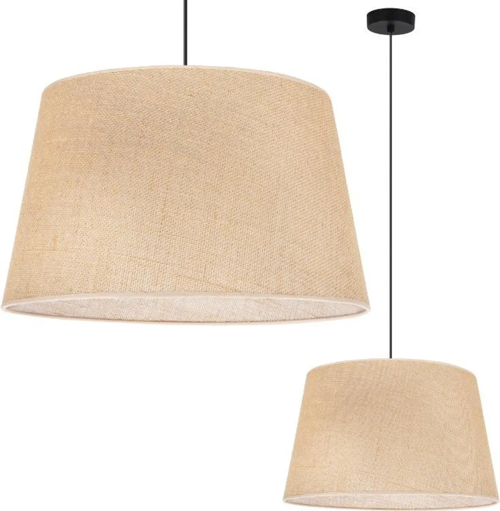 Suspension 44cm jute noir et beige pour éclairage table à manger