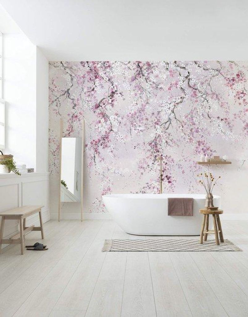Unyqoos Non-Woven Wallpaper mit Kirschblütenmuster für Wohnzimmer- oder Schlafzimmerdekoration