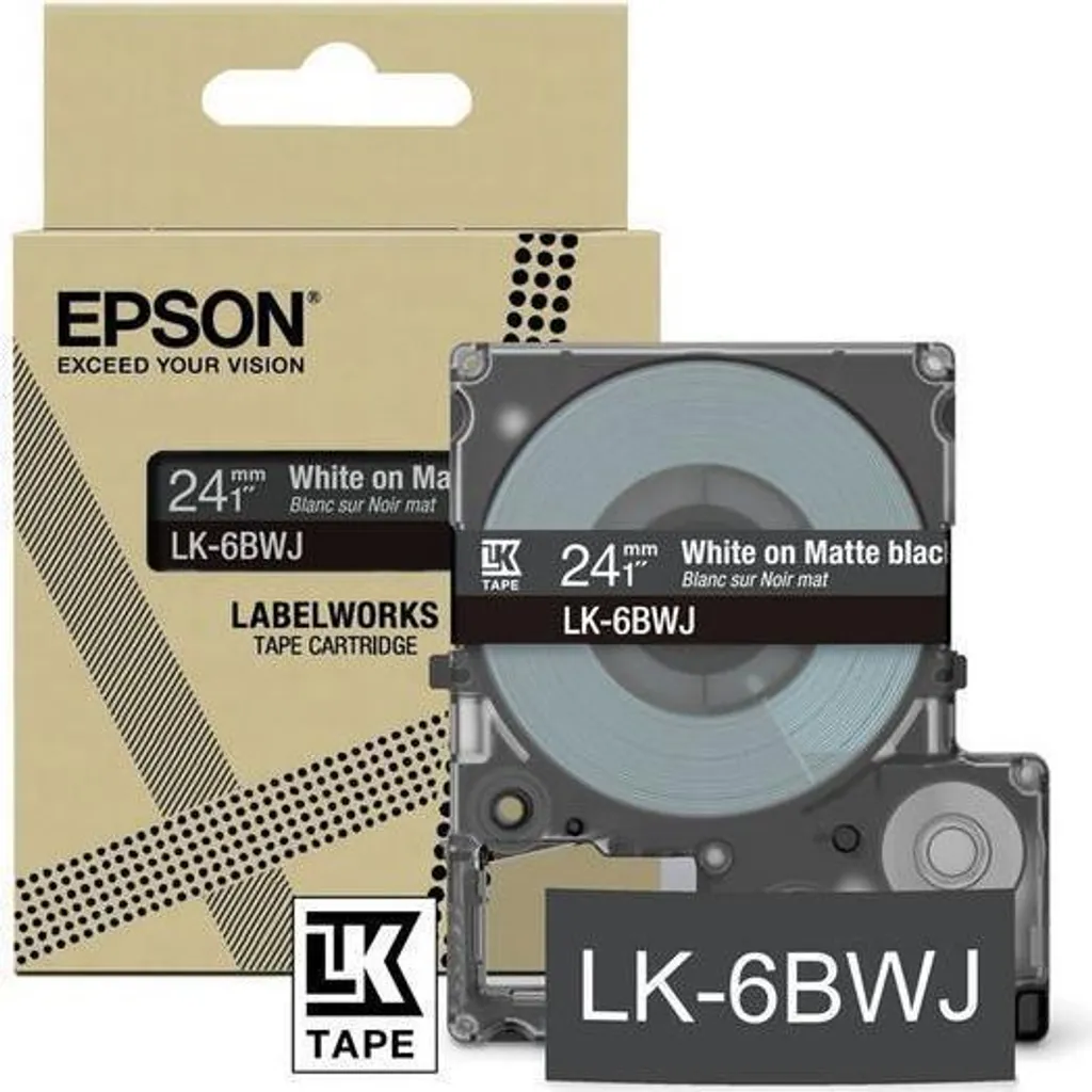 Ruban pour Étiqueteuse Epson 24 mm Noir Mat avec Impression Texte Blanc