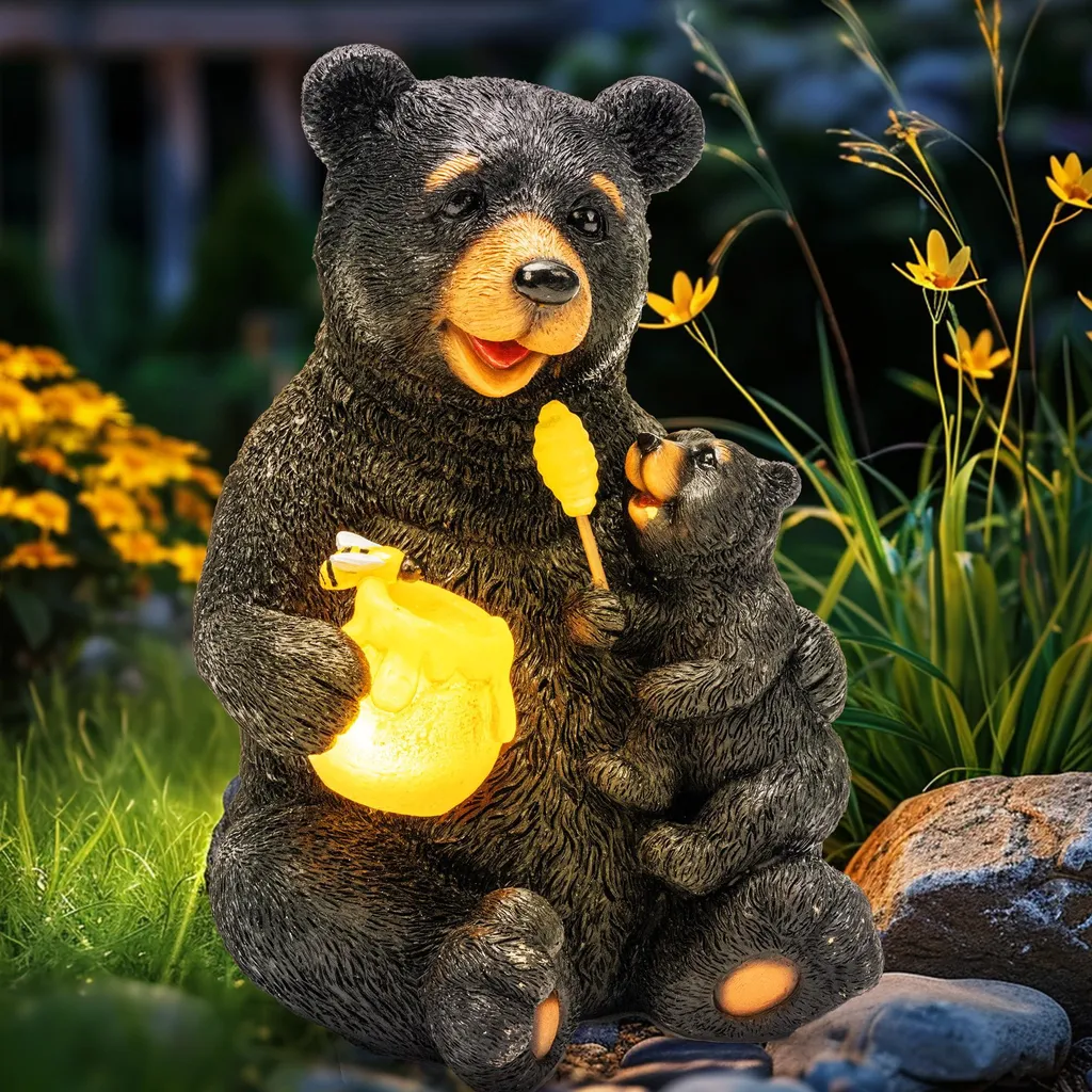 Statue solaire mère enfant résistante aux intempéries, éclairage LED doux
