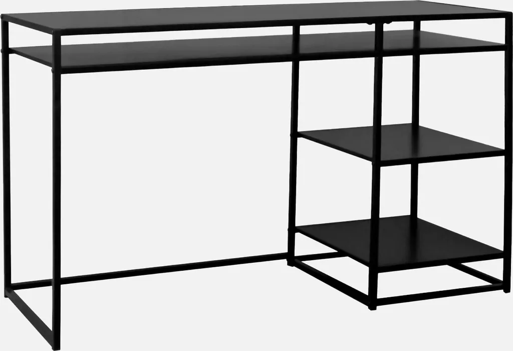 Scrivania Industriale Nera 120cm Metallo: Stabilità e 2 Vani Portaoggetti