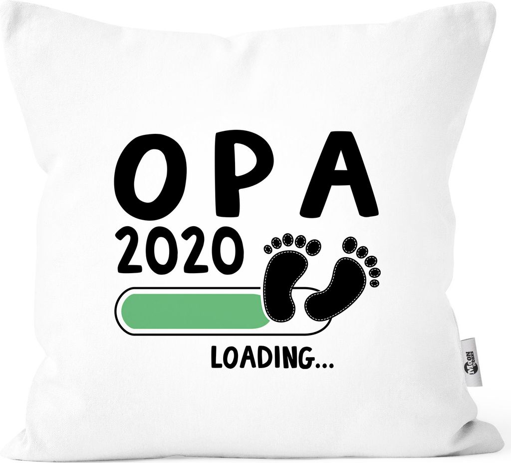 Kissen-Bezug Opa 2020 loading Geschenk-Kissen für werdenden Opa Baumwolle Geschenk zur Geburt MoonWorks weiß-schwarz unisize