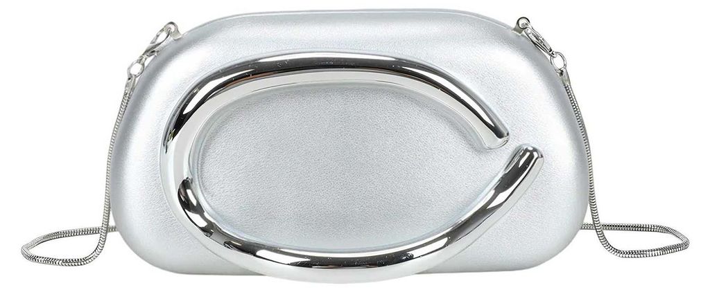 Gallantry, Damen Clutch mit ovalem Metallgriff und abnehmbarer Kettenriemen, Silber