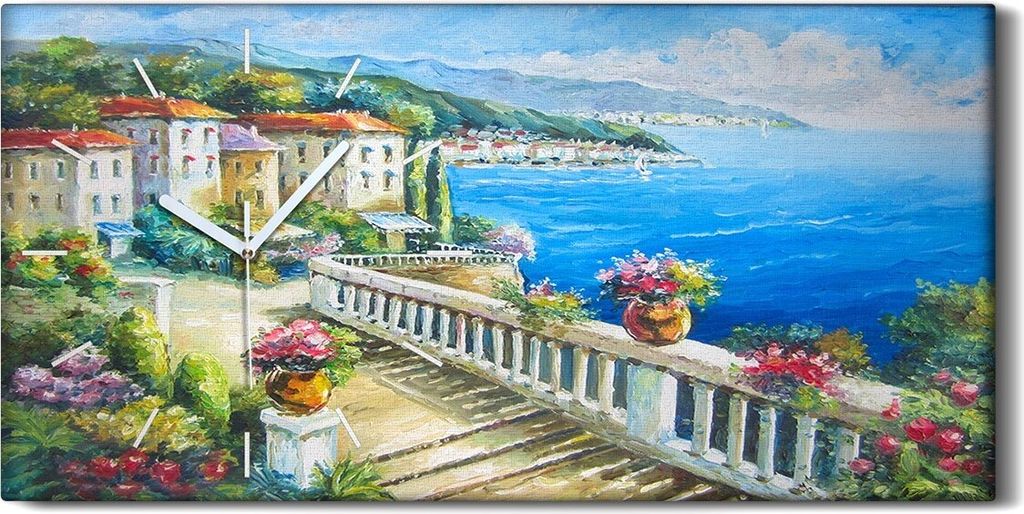 Wandbild Leinwand Bilder Wanduhr Quarz 60x30 Gemälde Der griechische Strand - weiße Hände