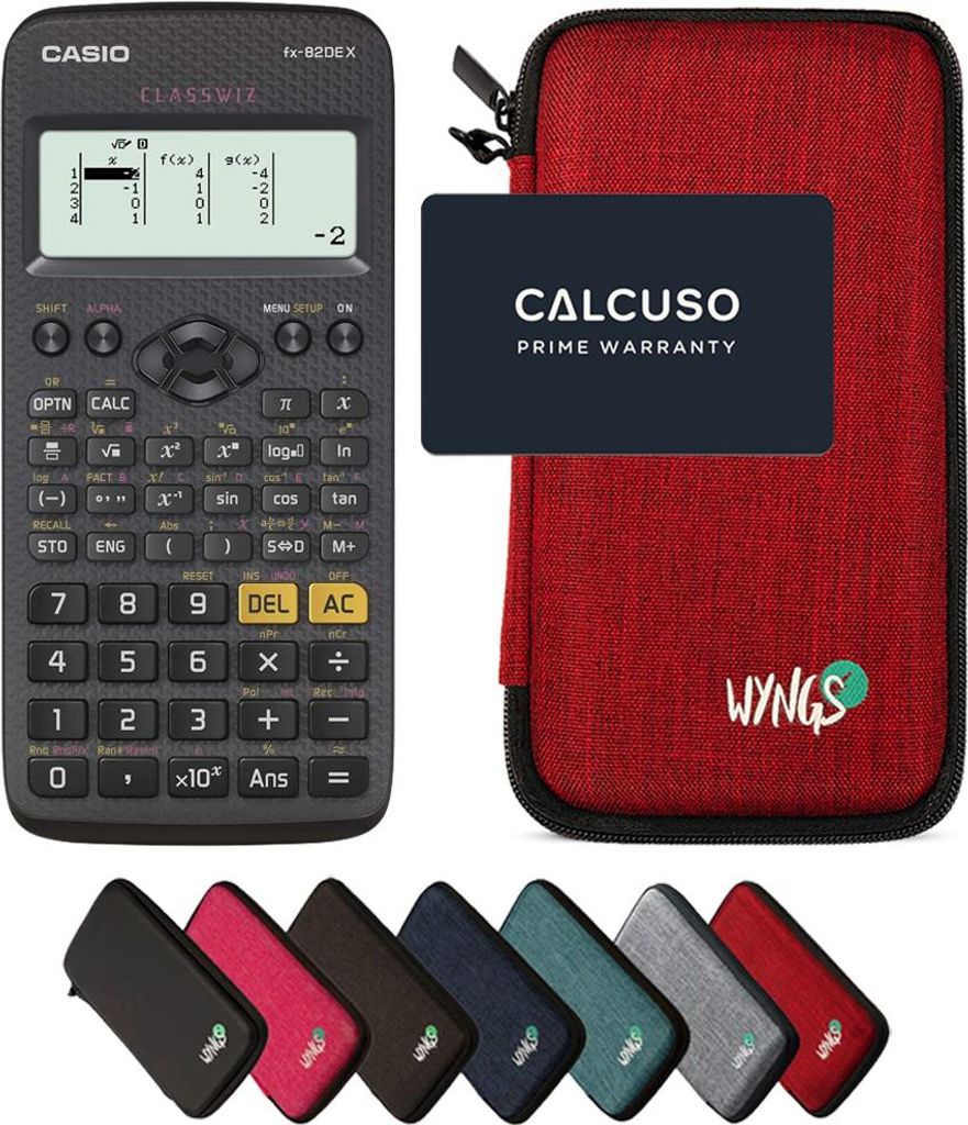 Casio fx-82DE X ClassWiz inkl. WYNGS Schutztasche Rot - Wissenschaftlicher Taschenrechner - Basic Set