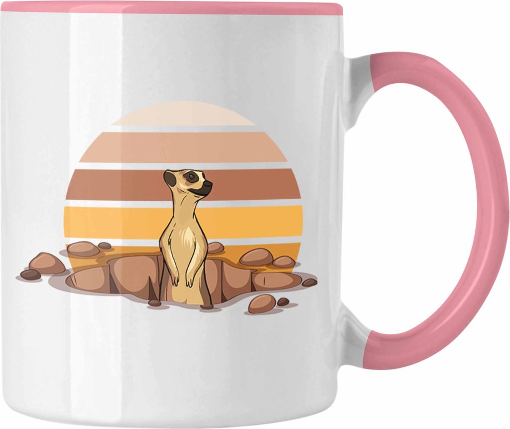 Trendation - Erdmännchen Grafik Tasse - Tolles Geschenk für Tierliebhaber (Rosa)