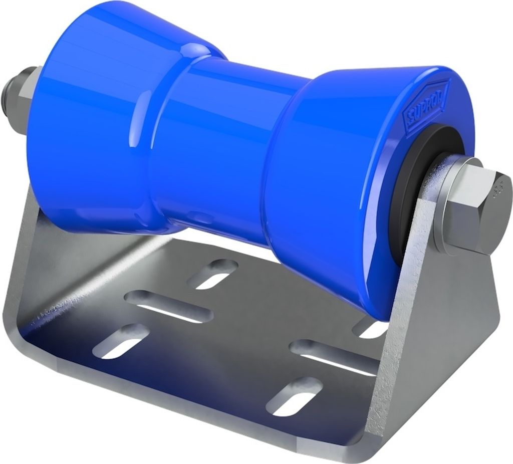 Polyurethan Kielrolle mit Halter B Sliprolle Bootstrailer Sliphilfe verzinkt SUPROD, 130 mm, blau