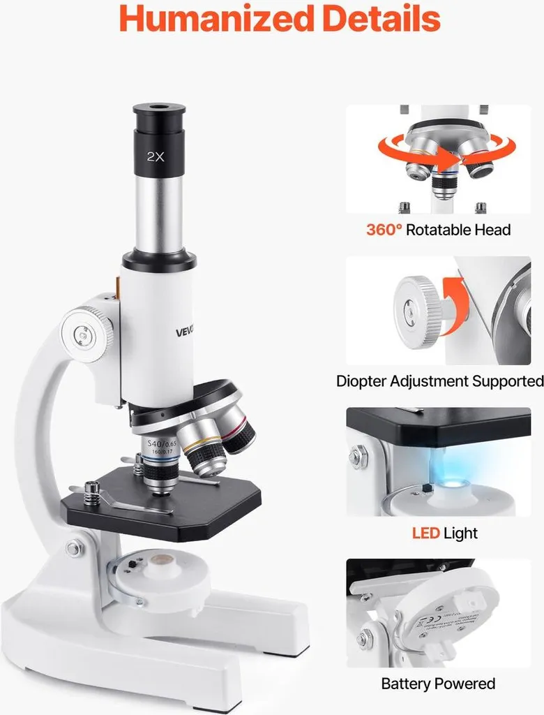 Microscope monoculaire 40-2000X à double éclairage LED haute puissance - 5