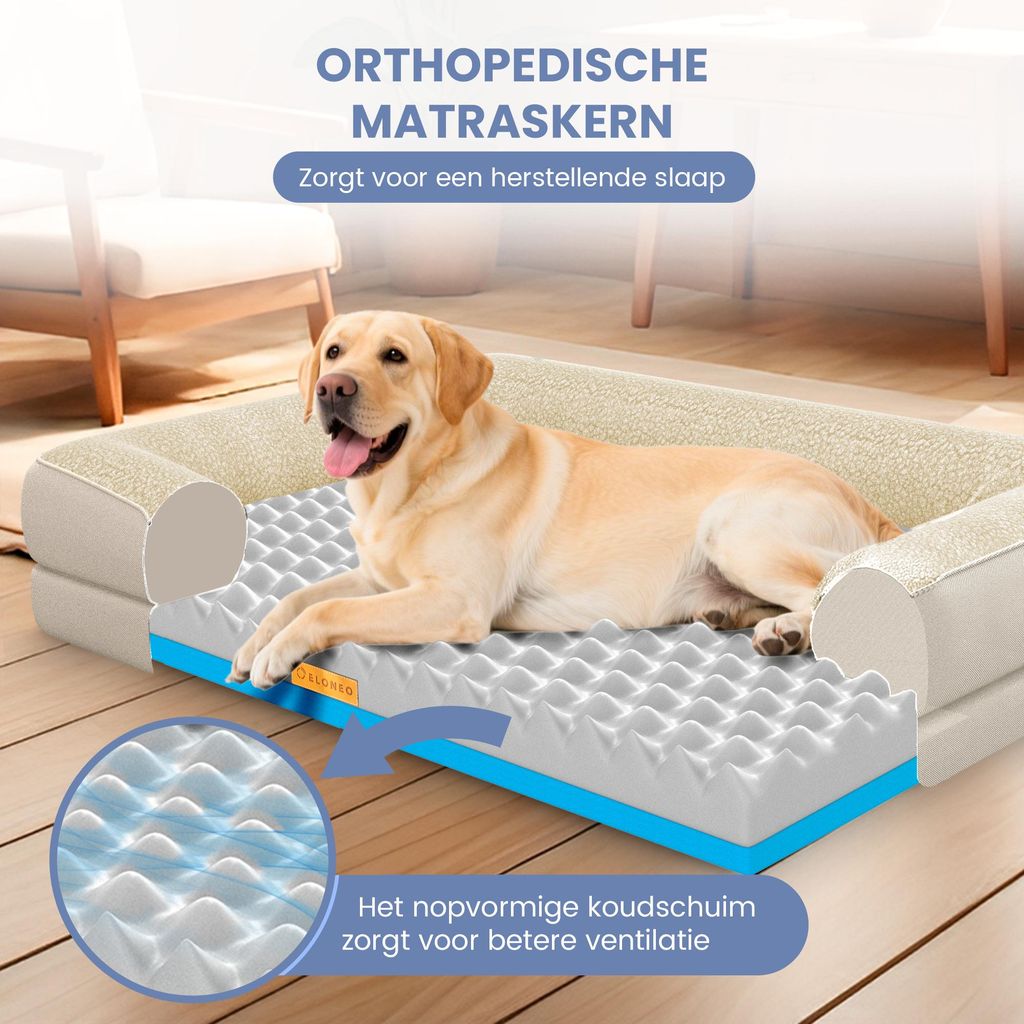 ELONEO Orthopedisch hondenbed, maat L - Crème Productafbeelding 