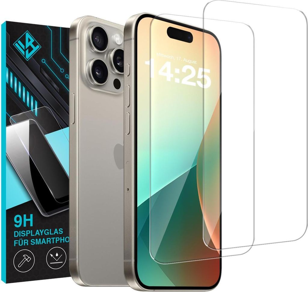 2x 9H Schutzglas Displayschutzfolie für Apple iPhone 16 Pro Produktbild 
