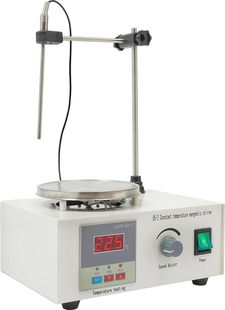 Magnetrührer, Laborgerät, präzise Temperatursteuerung, stufenlos einstellbare Drehzahl, zum Mischen von Flüssigkeiten, weiß
