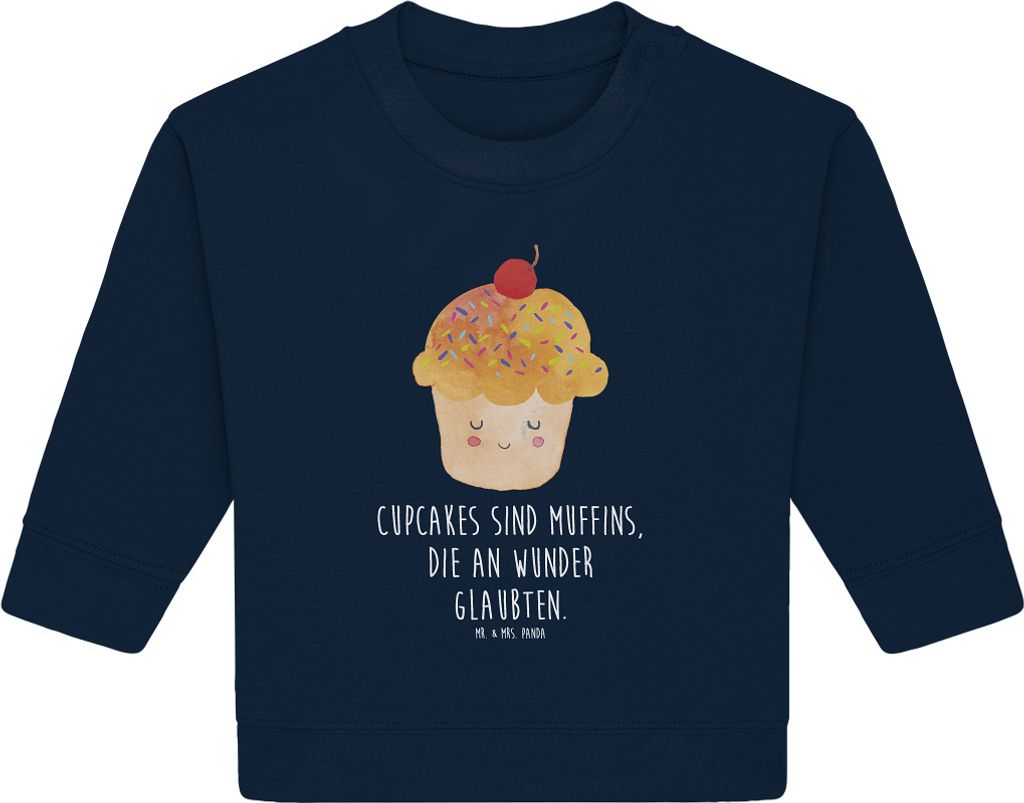 Mr. & Mrs. Panda Organic Baby Pullover Cupcake 12. - 18. Monat - French Navy - Geschenk, Motivation Sprüche, Cupcakes, Bullover, Küche Deko, Wund...