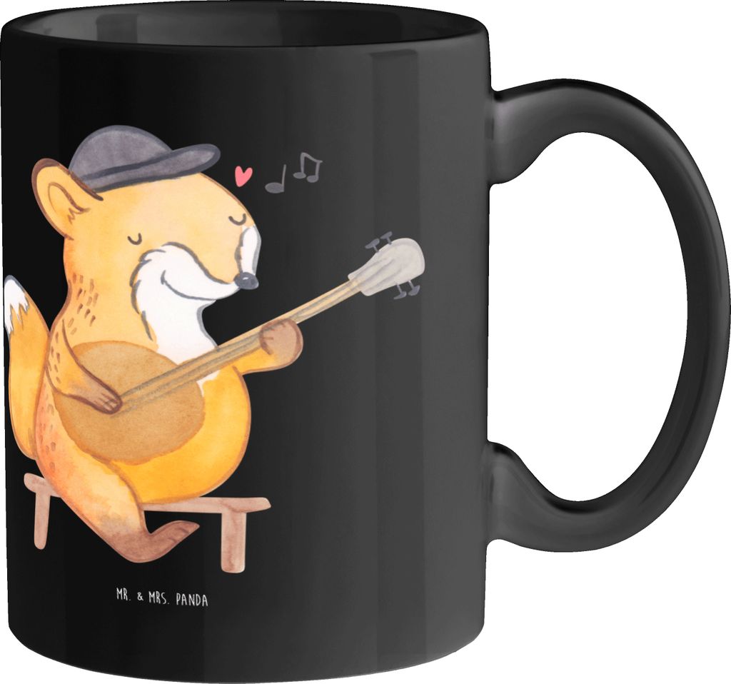 Mr. & Mrs. Panda Henkeltasse Ukulele Freude - Schwarz - Geschenk, Musik, Lieder, Tasse, Kaffeebecher, cappuccinotasse, Hawaii, Teetasse, Saiten, sp...