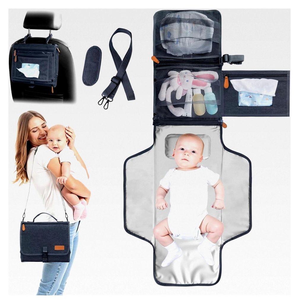 Tragbare Wickelunterlage – Wickeltasche für unterwegs mit Tasche für Feuchttücher, tragbare Wickelunterlage mit durchdachtem Design, Geschenk ...