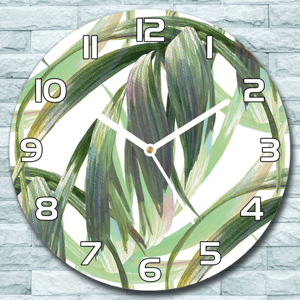 Wanduhr aus Glas Rund fi 30 Lange Blätter Quarz Deko Schlafzimmer Büro