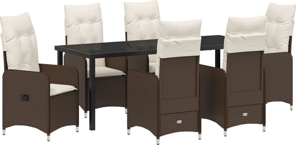 Möbel 7-teiliges Garten-Dining-Set mit Kissen Braun Poly-Rattan - Gartenstühle 3379644