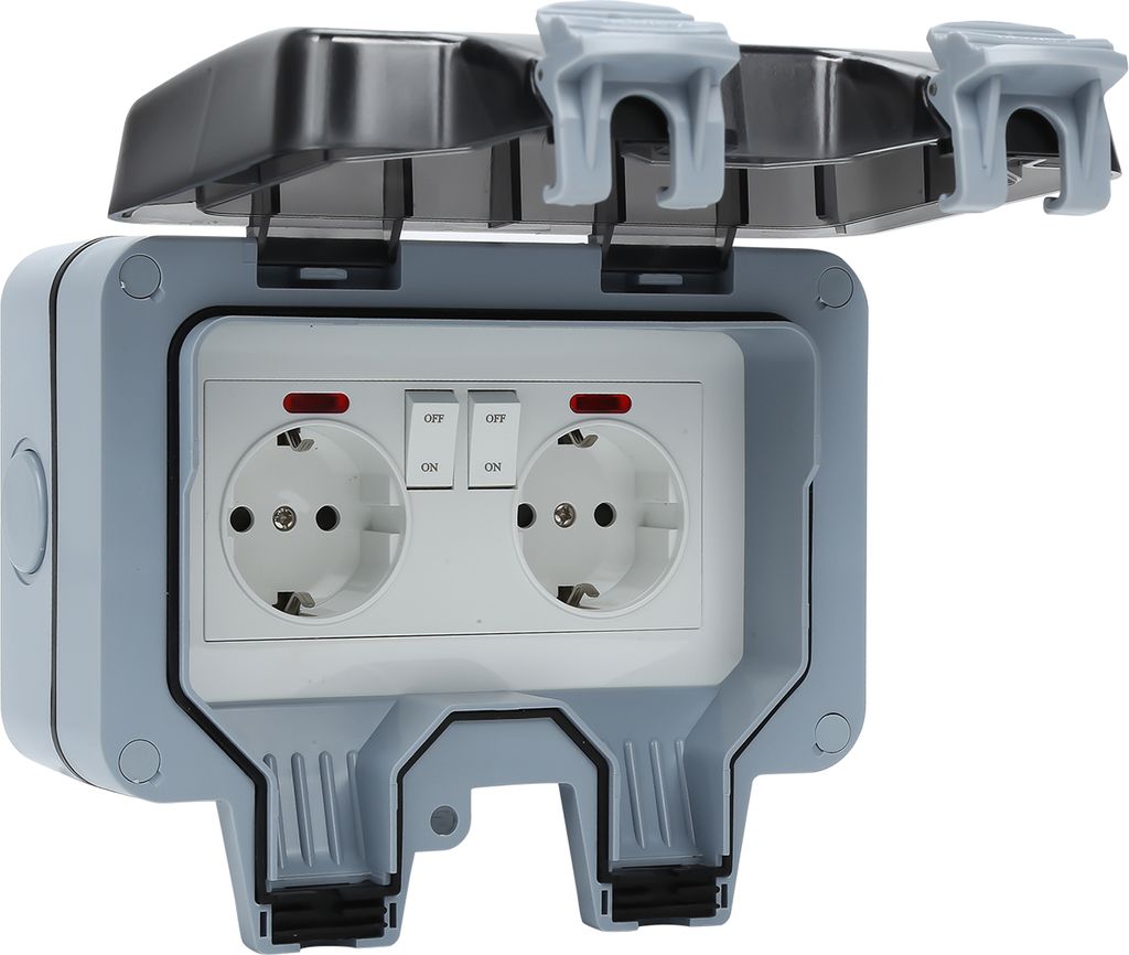 Hengda Außensteckdose Gartensteckdose Outdoor Steckdose IP66 16A Wasserdicht Staubdicht Wandsteckdose 2 Loch mit Schalter