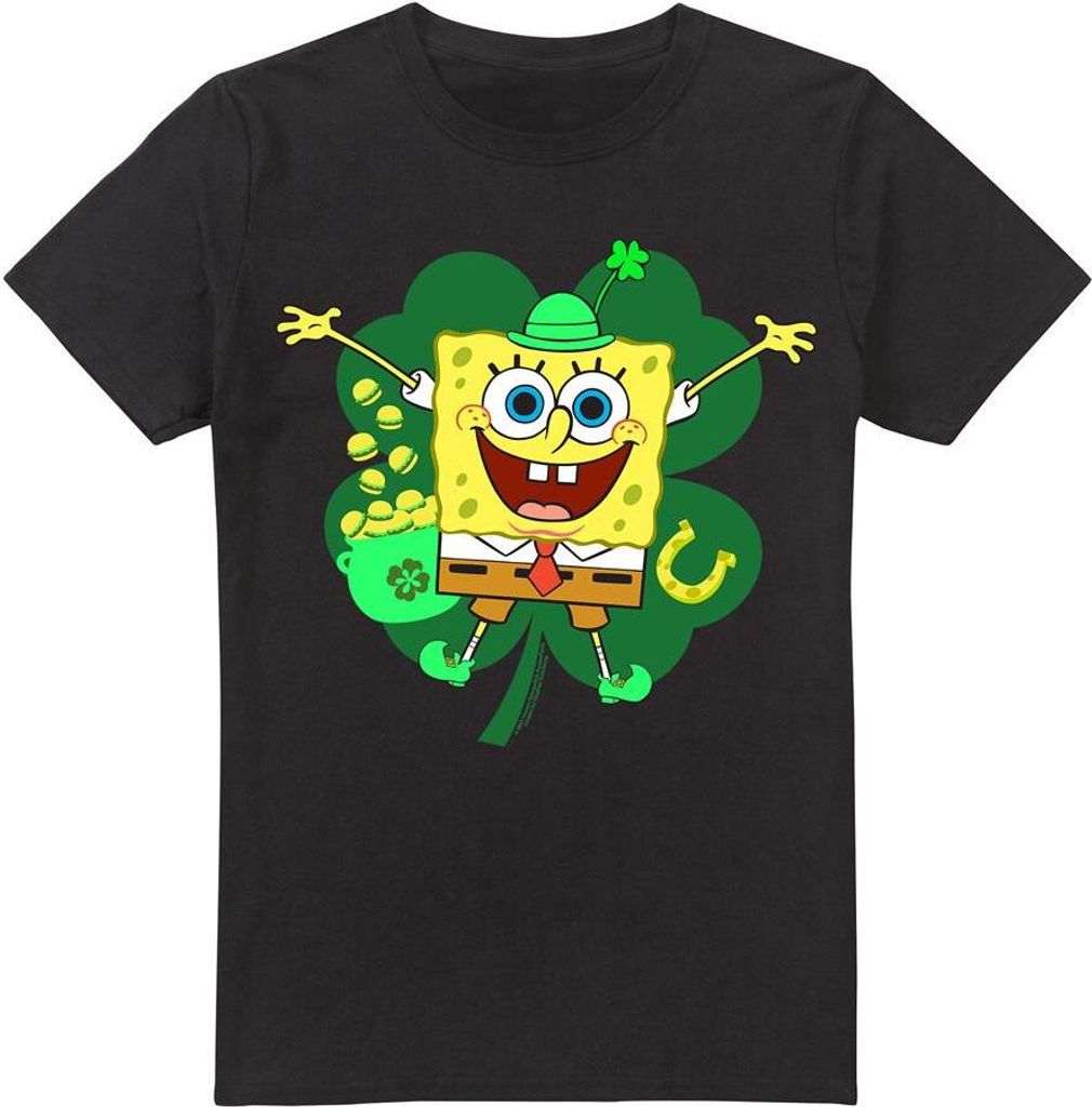SpongeBob SquarePants - "Spongey" T-Shirt für Herren - St Patricks-Tag TV6380 (5XL) (Schwarz)