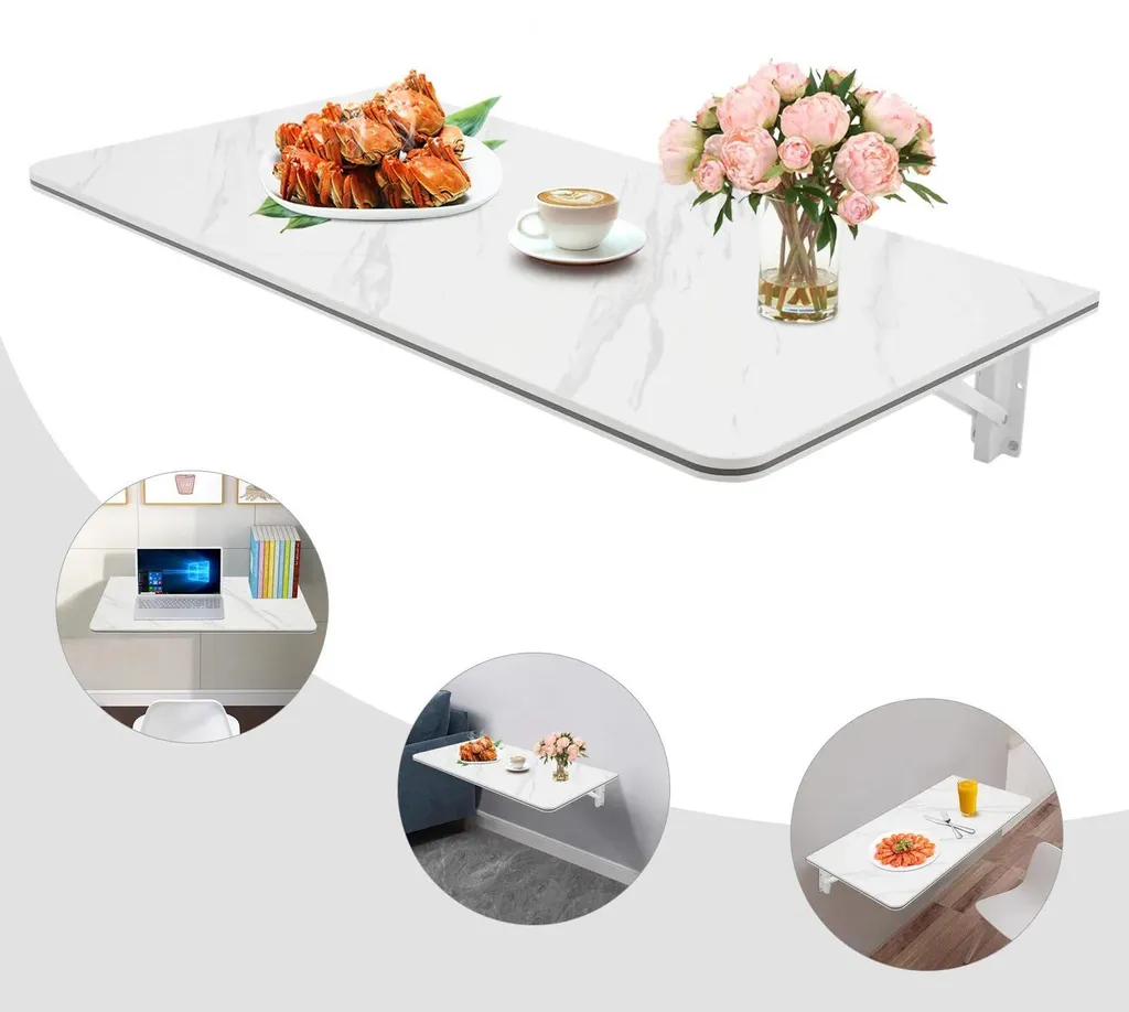Bureau mural rabattable blanc 80x40 cm - Table murale gain de place
