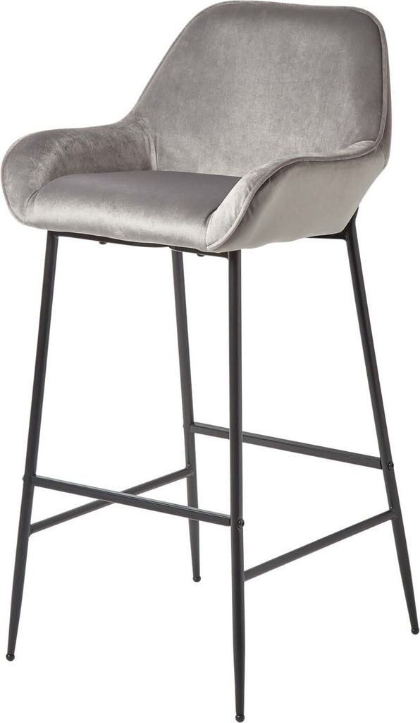 HOMESCAPES Barhocker „Eton“ Tresenstuhl Samt Barhocker mit Rückenlehne 103cm hoch - silbergrau
