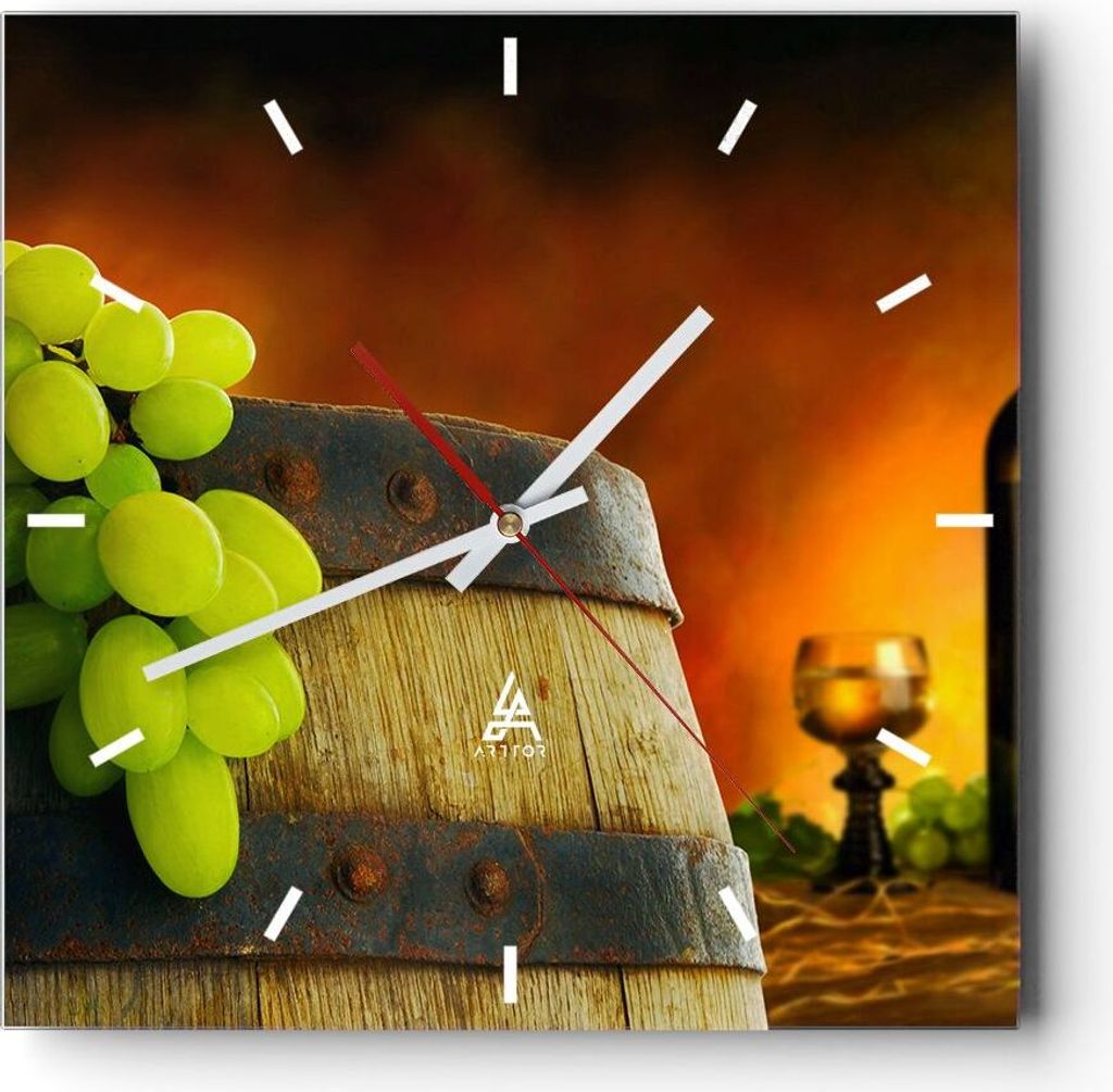 Wanduhr - Quadrat - Glasuhr - Landwirtschaft Alkohol Fass Tasse - 30x30cm - Schleichendes Uhrwerk - Lautlos - zum Aufhängen bereit - Dekoration Mo...