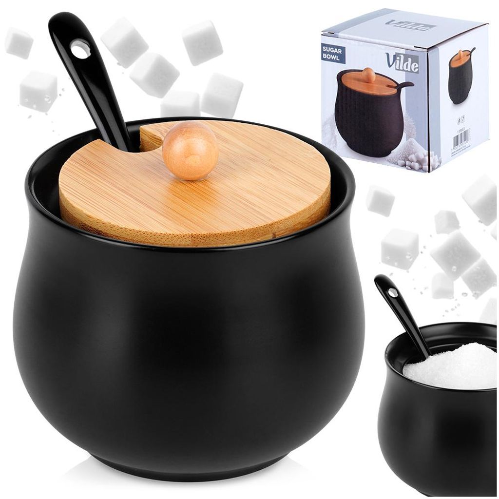 Vilde Zuckerdose Keramik 250ml Schwarz mit Löffel und Produktbild 