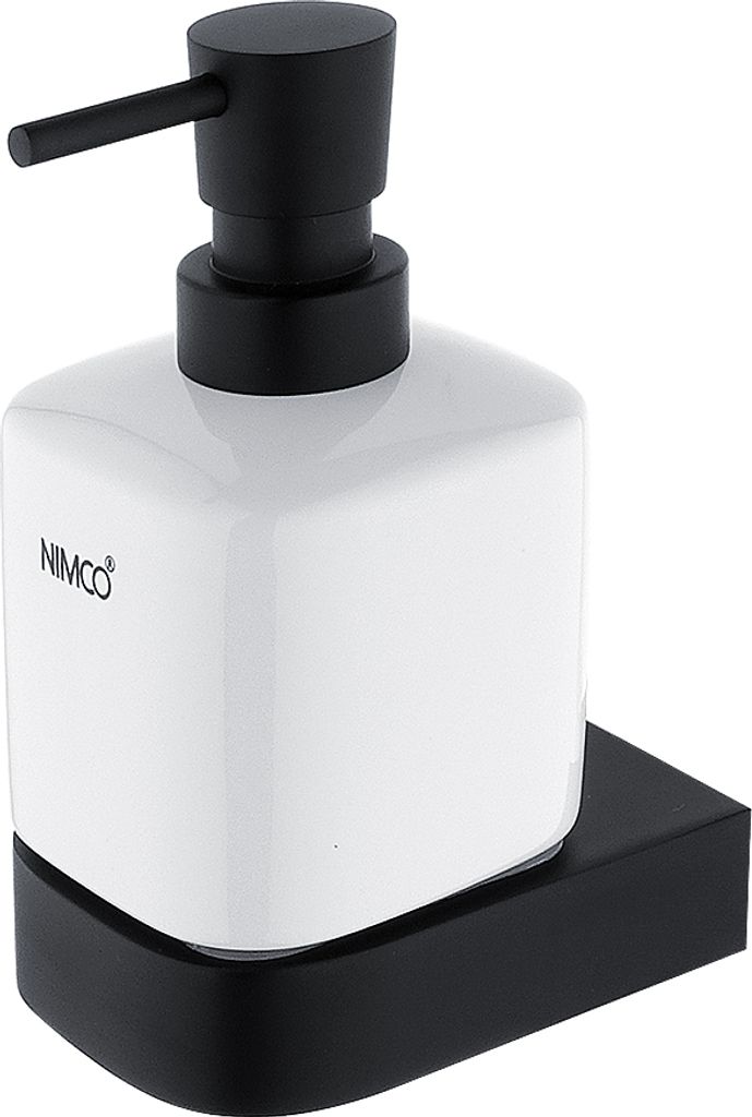 Nimco Nikau - Keramischer Seifenspender mit Halter, 250 ml, Weiß/Schwarz matt NKC 30031K-T-90