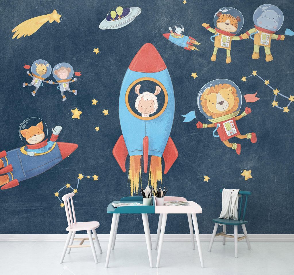 Komar Vlies Fototapete - Friends in Space - Größe: 350 x 280 cm (Breite x Höhe) - 7 Bahnen, Kinderzimmer, Tapete