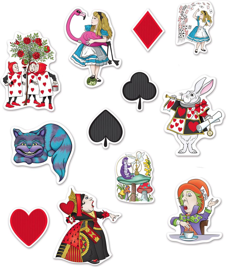 Alice im Wunderland Deko-Kartonbilder 12 Stück bunt - Einheitsgröße