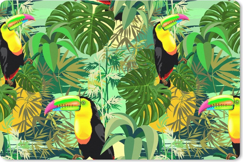 MuchoWow Schreibtischunterlage Vogel - Muster - Dschungel 60x40 cm - XXL Mauspad - Großes Mauspad