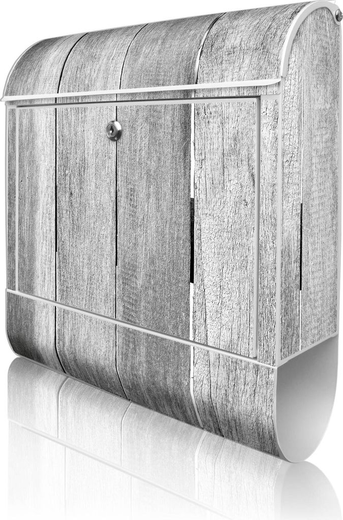 banjado Design Briefkasten Stahl weiß mit Zeitungsfach pulverbeschichtet "Holz Monochrom" 38x46x12,5cm & 2 Schlüssel - Postkasten A4 Einwurf inkl...