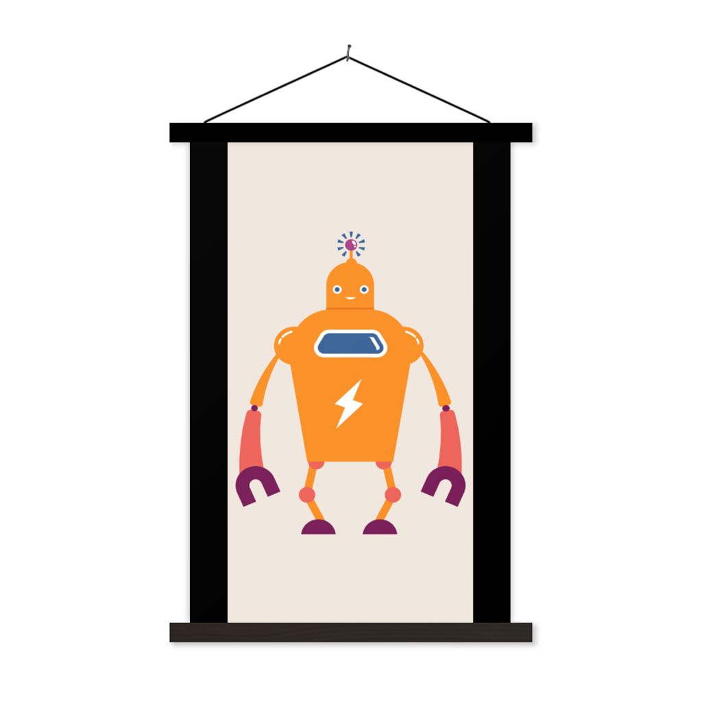MuchoWow Textilposter Roboter - Antenne - Orange - Blitzschlag - Junge - Kinder 40x80 cm mit schwarzem Rahmen - Wandemalerei