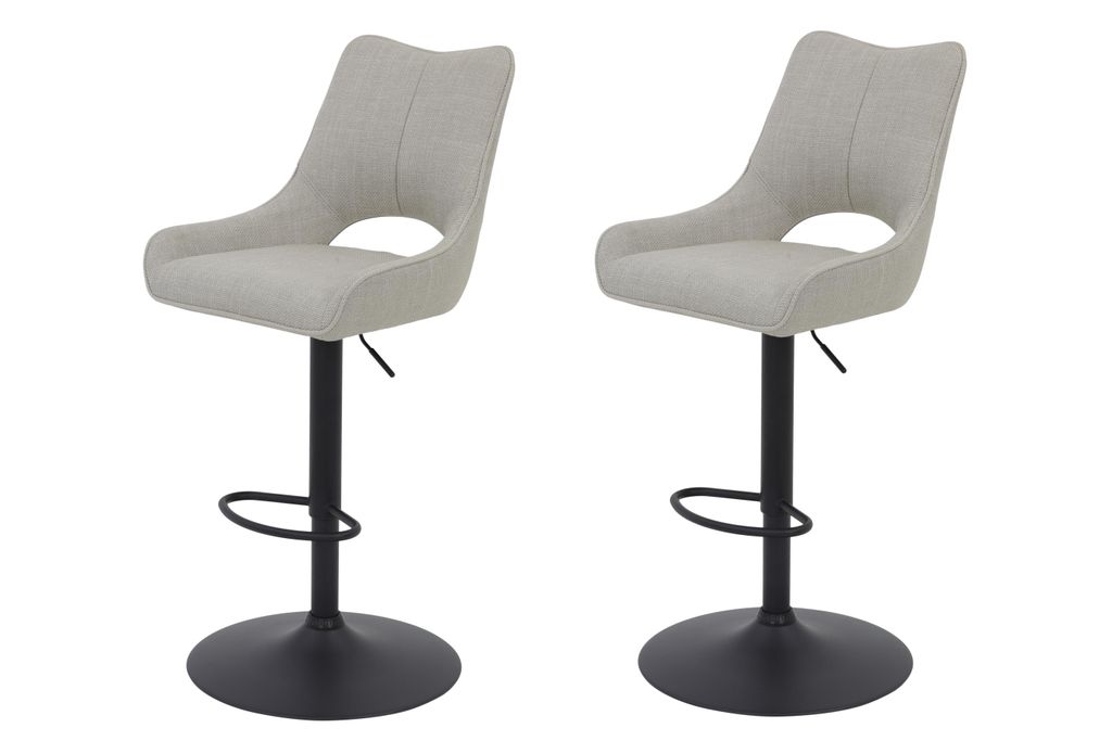 Hela Tische, 2er Set Barhocker Rockport, Bezug Webstoff Beige, Drehgestell 360°; Höhenverstellbar mit Gasdruck, Ausschnitt im Rücken, 120kg bela...