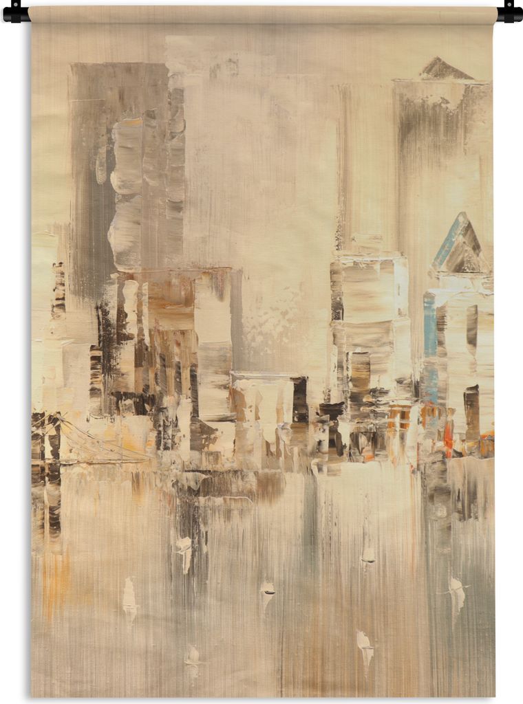 MuchoWow Wandteppich Wandbehang Gemälde - Öl - Abstrakt - Skyline 60x90 cm Tapisserie Dekoration Wandtuch - Foto-Teppich - Abwaschbar