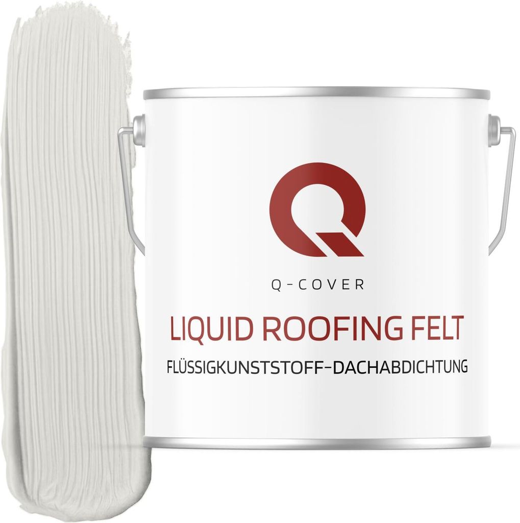 Q-COVER Flüssigkunststoff-Dachabdichtung 5kg – RAL 9016 Verkehrsweiß – Reparatur/Abdichtung von Dachpappe, OSB/Holz, Beton, Blech – wasserfest
