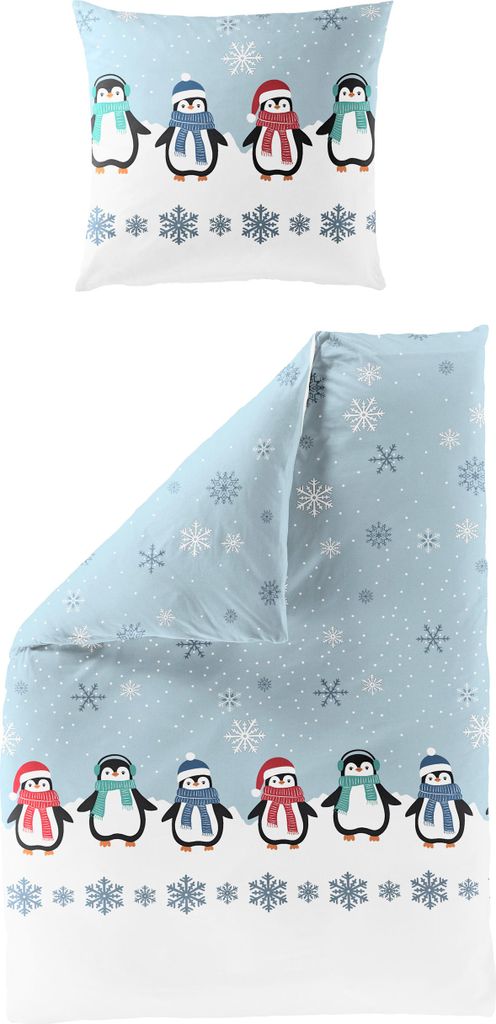 Bierbaum Biber Bettwäsche 135x200 Pinguine Sterne hellblau weiß 4115-20