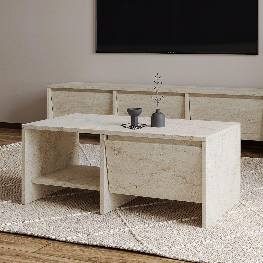 Skye Decor, Hochwertiger Couchtisch, Travertin, 90 x 35 x 45 cm | 100% melaminbeschichtete Spanplatte, Stärke: 18 mm | Ideal für modernes Wohnen,...