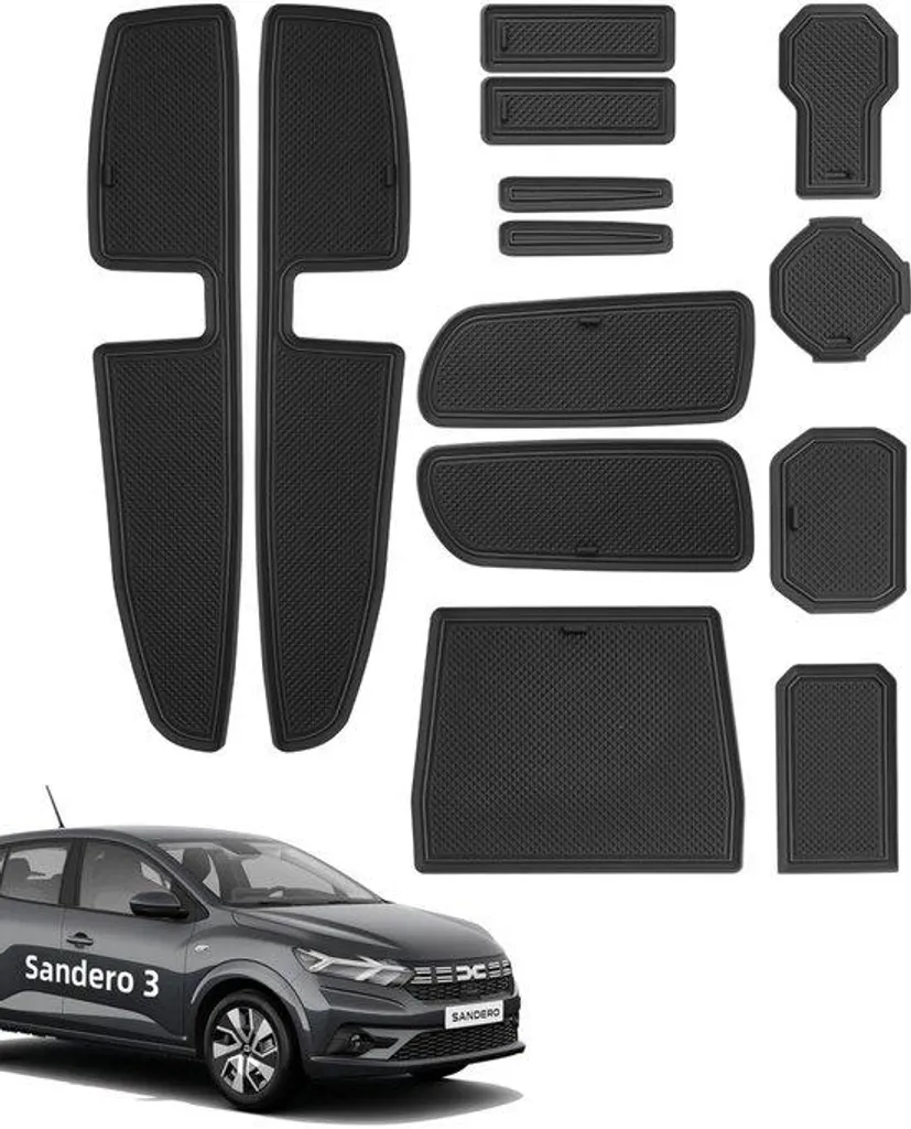 Tapis de console pour Dacia Sandero 3, inserts de rangement en caoutchouc