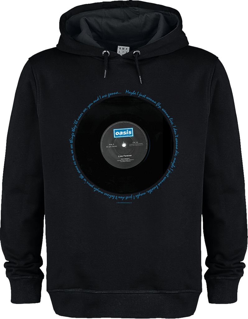 Amplified - "Live Forever Lyrics" Kapuzenpullover für Herren/Damen Uni GD2182 (M) (Schwarz)