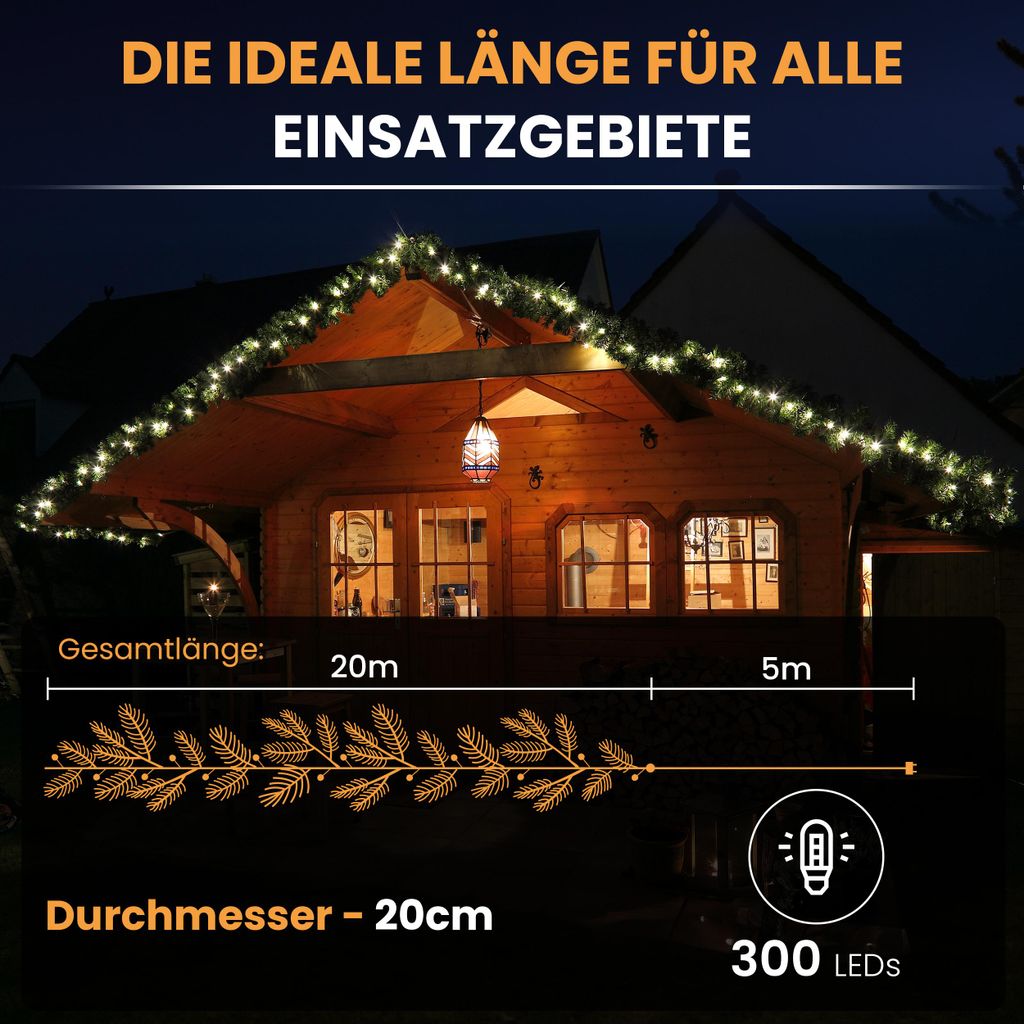Knstliche Tannengirlande 20 m mit Beleuchtung 300 LED