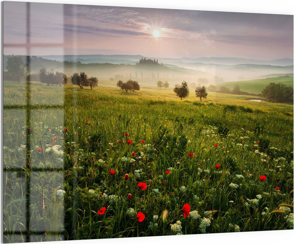 DEQORI Magnettafel Glas 120x90 cm 'Idyllisches Morgenlicht' beschreibbar Whiteboard Küche