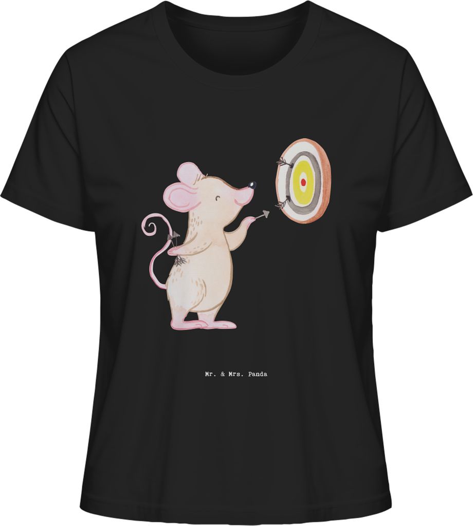 Mr. & Mrs. Panda Kurzarmshirt Damen Maus Dart spielen Größe M - Schwarz - Geschenk, Turnier, Basic Shirt, T-Shirt, Oberteil, Darts, Sommershirt, ...